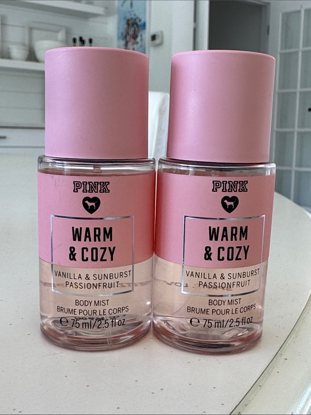 Set of 2 NEW Victoria’s Secret Warm & Cozy 2.5 fl oz Body Mist spray travel size